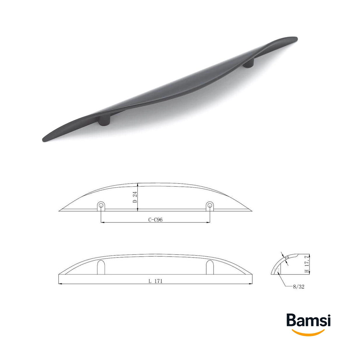 دستگیره کابینت مشکی مات b156 موج